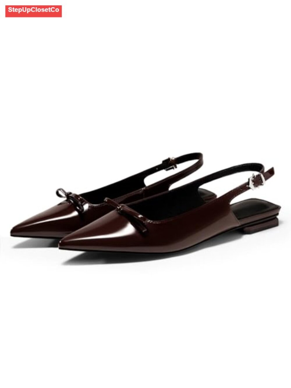 Slingback Ballet Flats with Bow Pointed Toe Comfortable Work Shoes